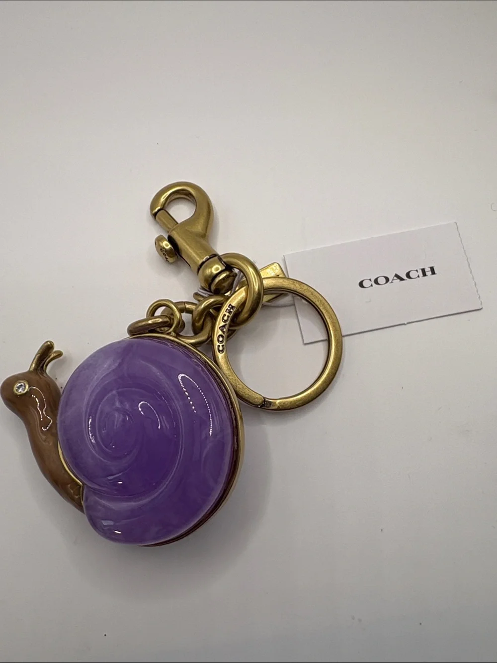 Coach Purple Stone Snail Keyring Charm with Brass Hardware